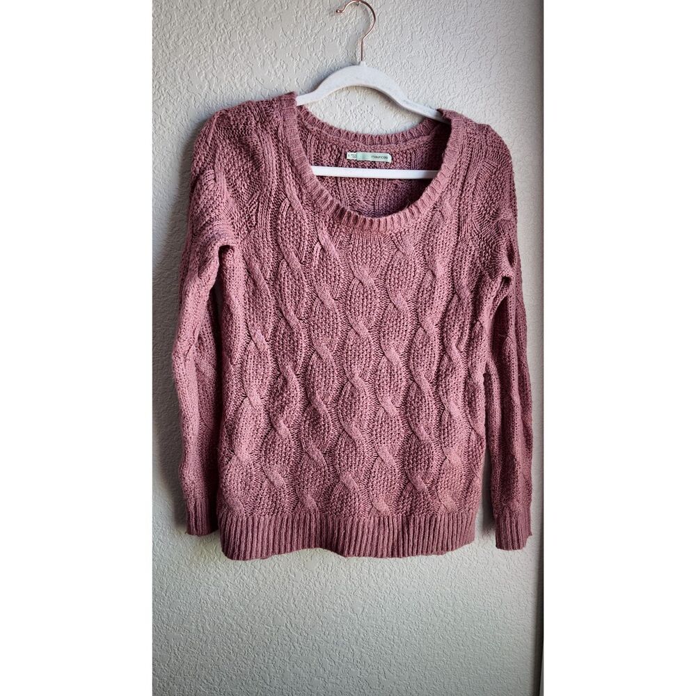 Maurices Mauve Cable Knit Sweater Women's Small Pink Scoop Neck Pullover